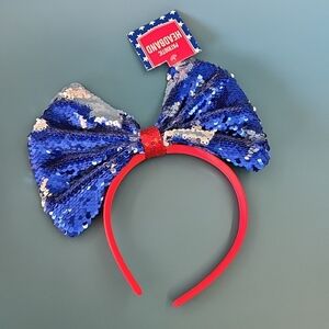 NWT Adult One Size Patriotic Flip Sequin Bow Headband 4th Of July